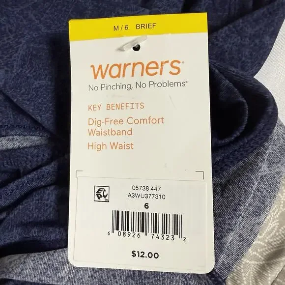 Warner's Brief Underwear Women's M/6 High Waist No Pinch Panty Beige Navy 2 pair - Picture 8 of 9